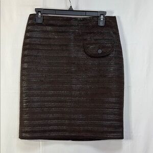 Javier Sonora Chic Brown crackled leather look micro pleated Pencil Skirt: